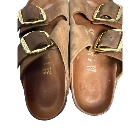 Birkenstock Cognac Brown Arizona Big Buckle Oiled Leather Footbed Sandals 10.5 - Picture 5 of 6